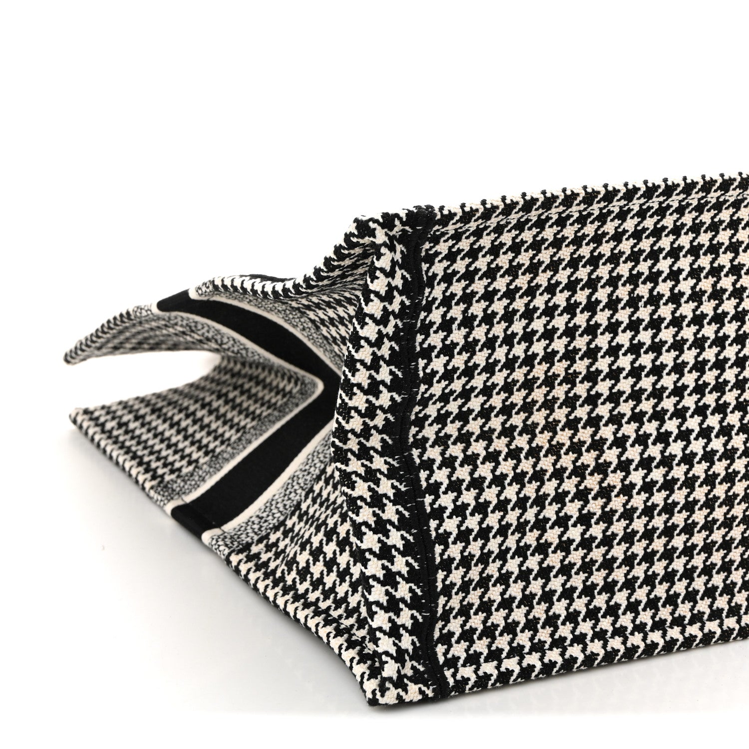 Christian Dior Canvas Houndstooth Embroidered Large Book Tote Black White 9 of 12