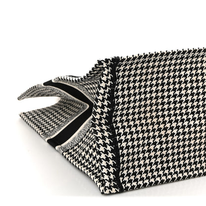 Christian Dior Canvas Houndstooth Embroidered Large Book Tote Black White 9 of 12