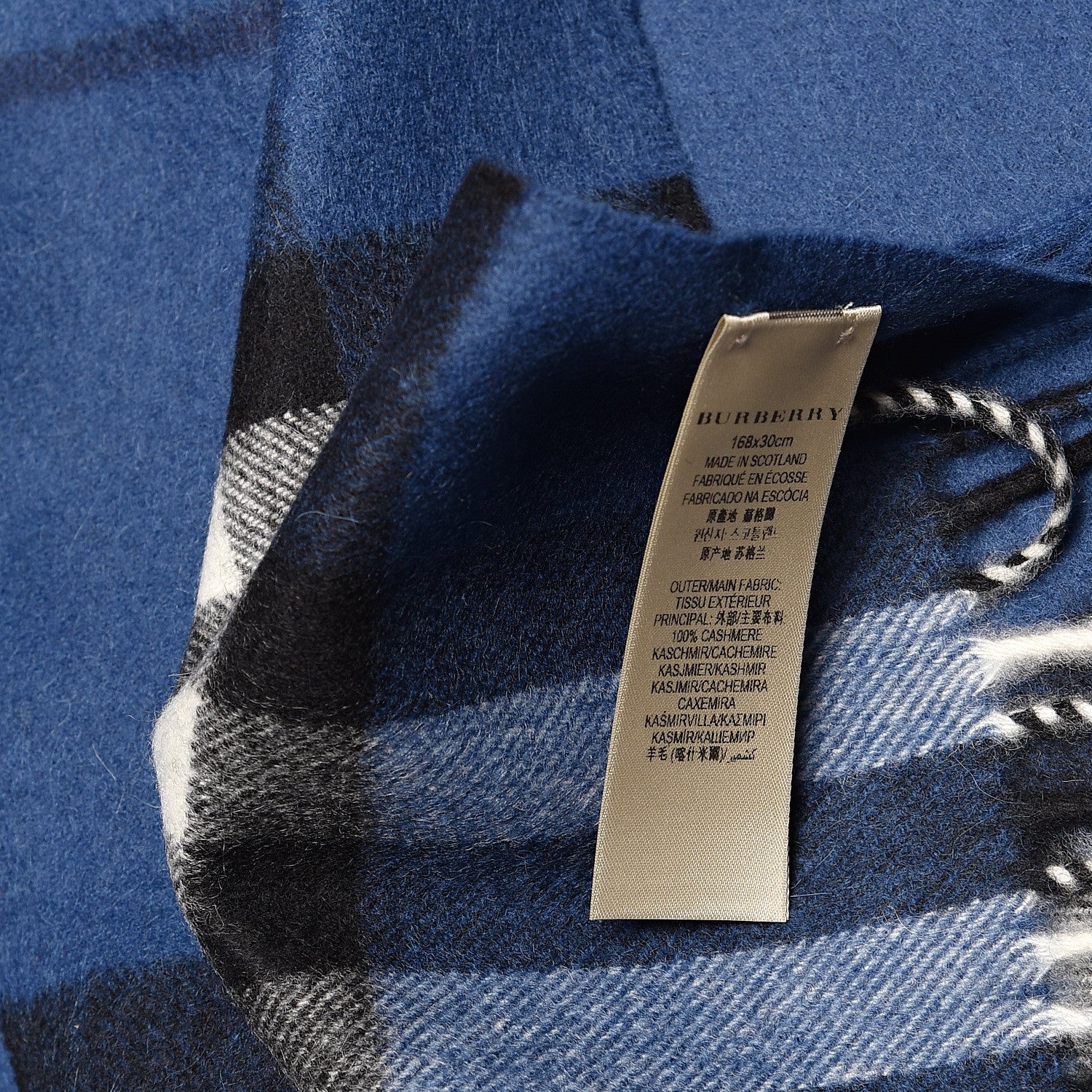Burberry Cashmere Giant Check Fringe Scarf Blue 5 of 5