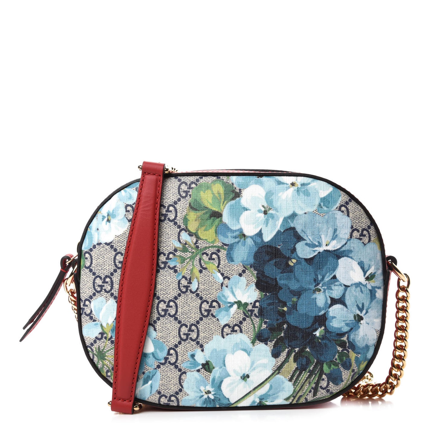 GG Supreme Monogram Blooms Mini Chain Shoulder Bag Beige Blue Navy Hibiscus Red
