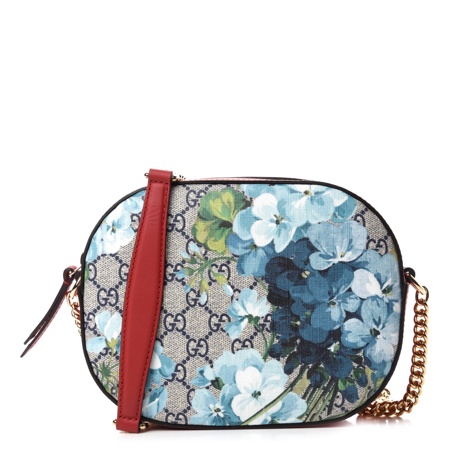 Gucci GG Supreme Monogram Blooms Mini Chain Shoulder Bag Beige Blue Navy Hibiscus Red 1 of 10