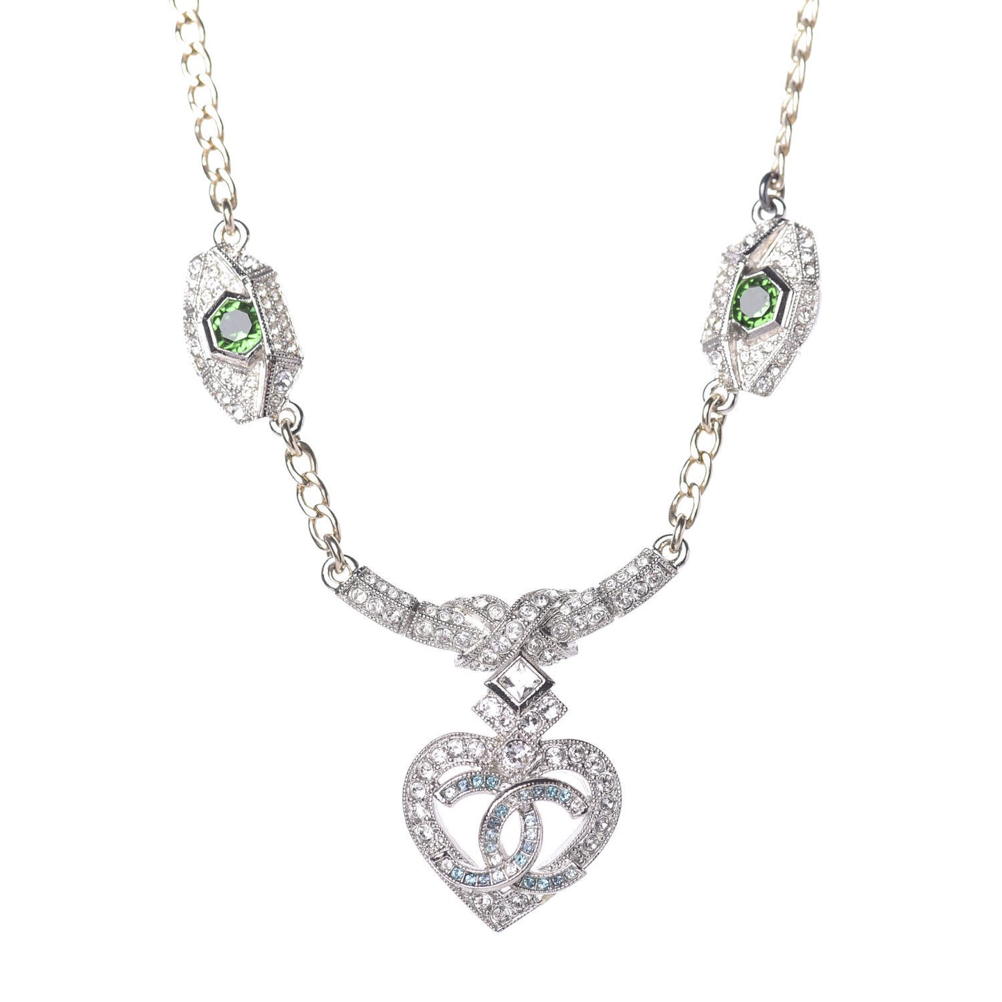 Crystal Heart Eye CC Pendant Necklace Gold Silver