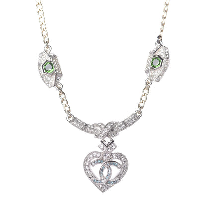 Chanel Crystal Heart Eye CC Pendant Necklace Gold Silver 1 of 8