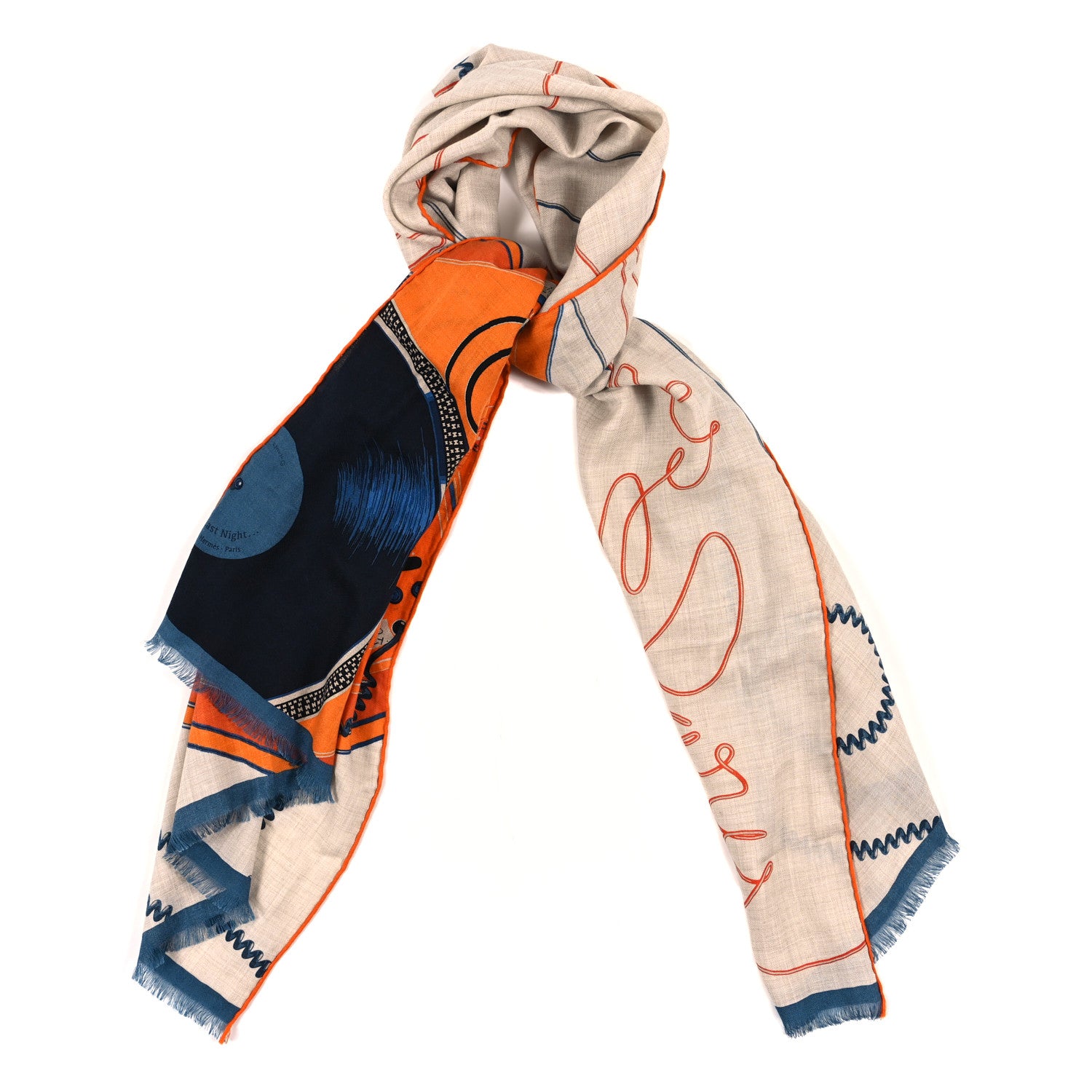 Hermes Cashmere Silk Last Night Rectangle Scarf Naturel Orange Petrol 1 of 5