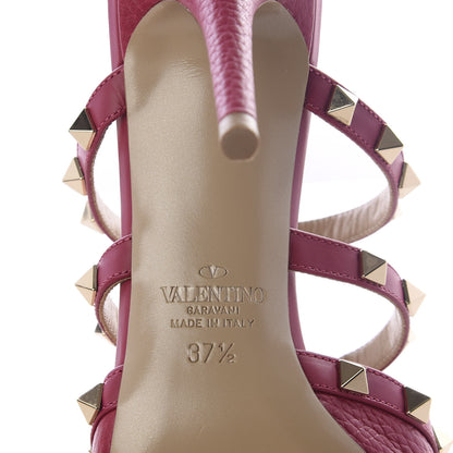 Valentino Garavani Pebbled Calfskin Rockstud 90mm Cage Mules 37.5 Raspberry 8 of 9