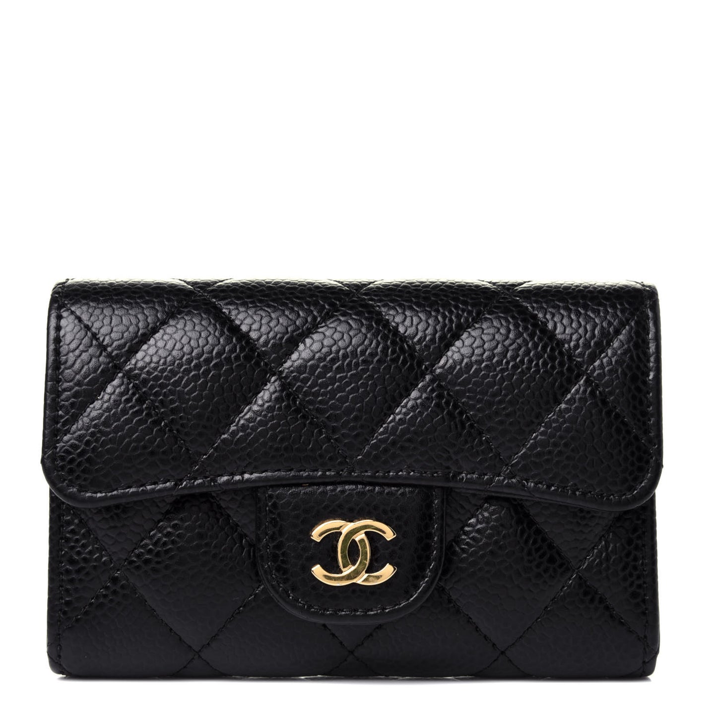 Caviar Quilted Flap Card Holder Black
