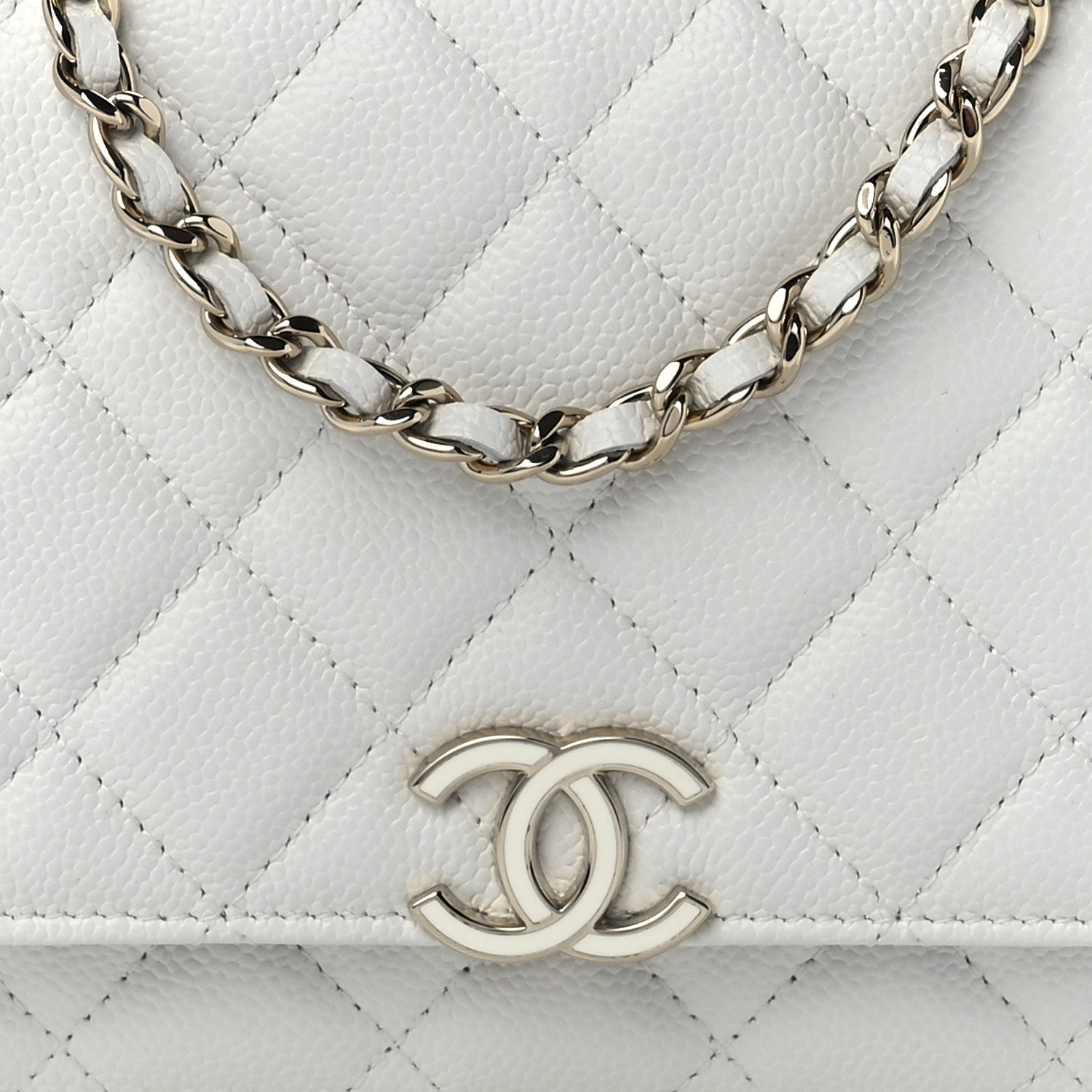 Chanel Caviar Quilted Enamel Wallet On Chain WOC White 9 of 13