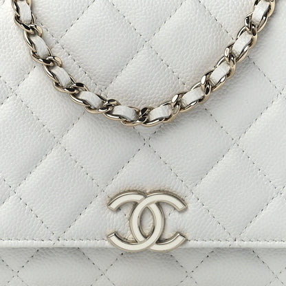 Chanel Caviar Quilted Enamel Wallet On Chain WOC White 9 of 13