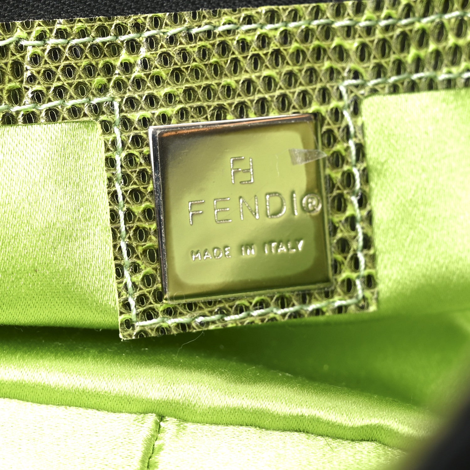 Fendi Neoprene Lizard Beaded Embroidered Baguette Black Green Multicolor 6 of 9