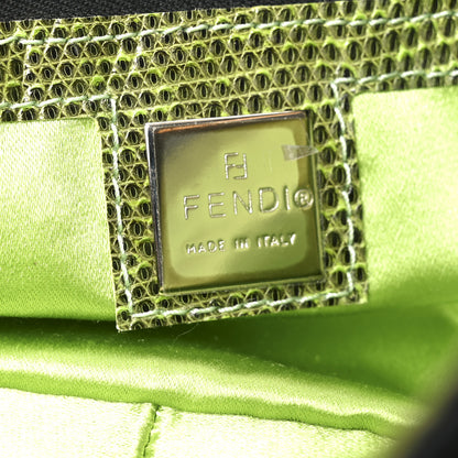 Fendi Neoprene Lizard Beaded Embroidered Baguette Black Green Multicolor 6 of 9