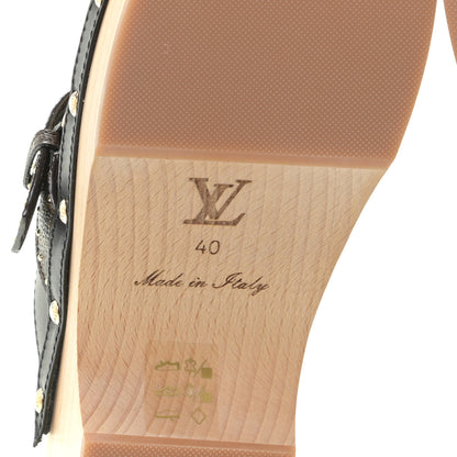 Louis Vuitton Calfskin Patent Monogram Cottage Clog Mules 40 Black 7 of 11