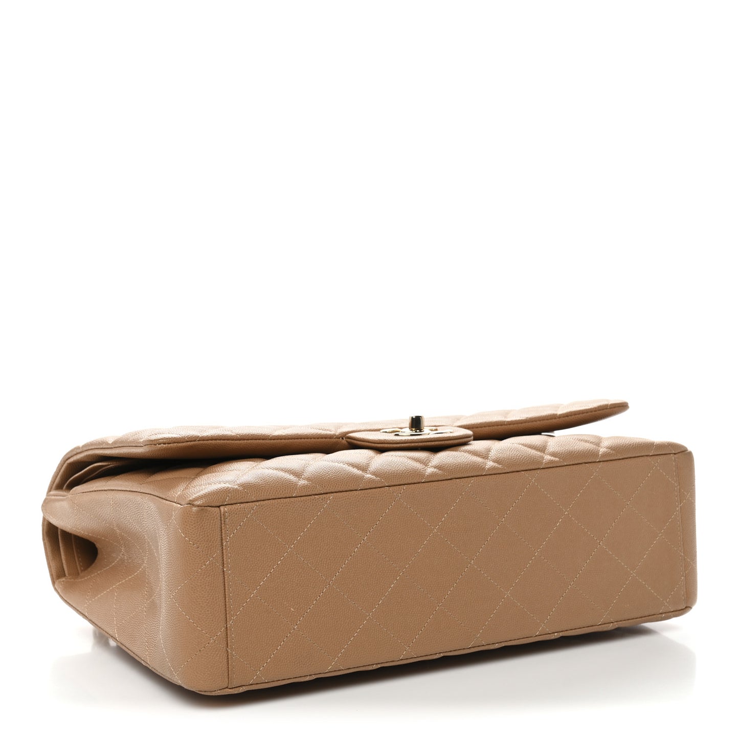 Caviar Quilted Maxi Double Flap Dark Beige