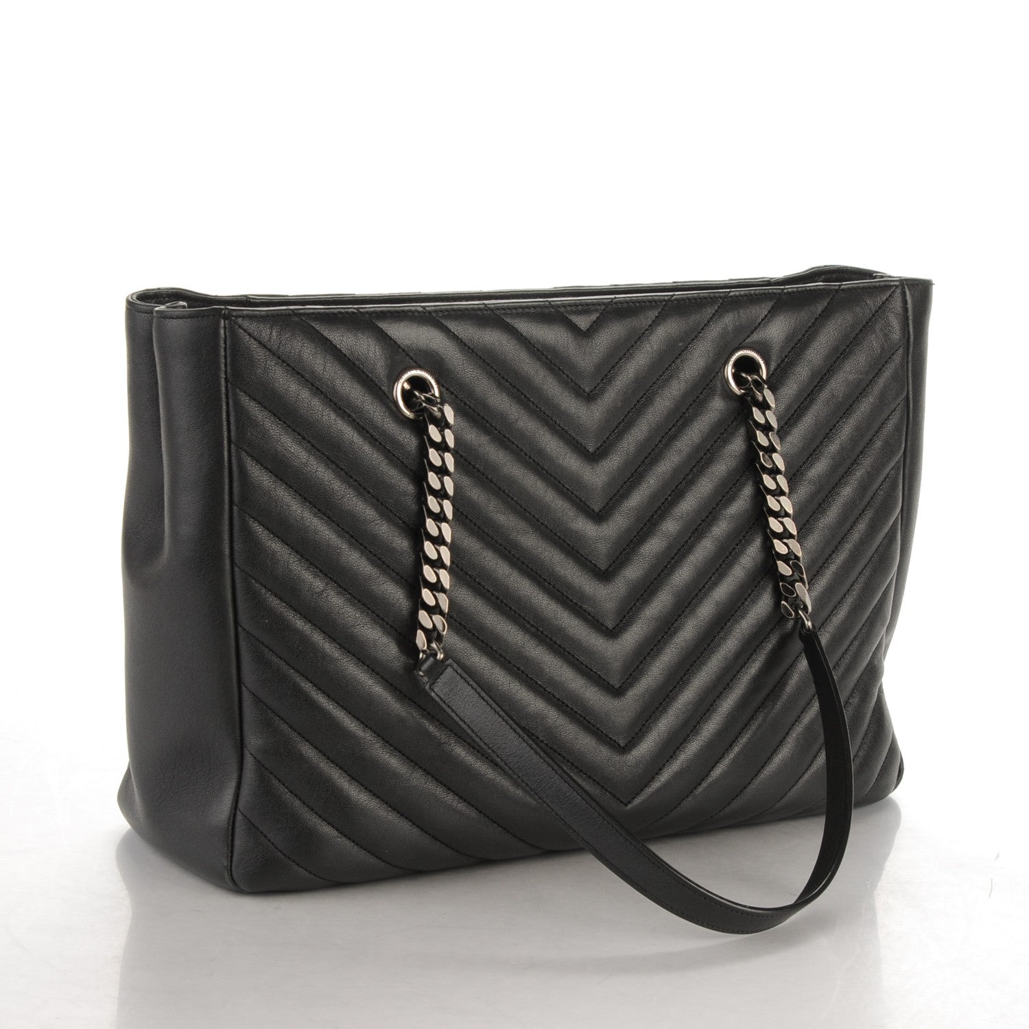 Saint Laurent Sheepskin Matelasse Chevron Large Monogram Shopping Bag Black 3 of 7