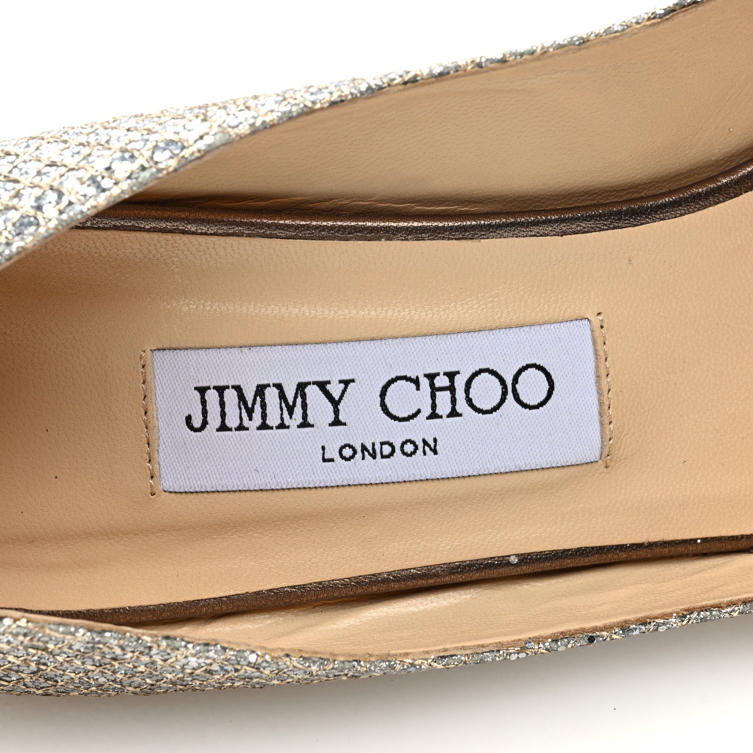 Jimmy Choo Glitter Fabric Baxen Peep Toe Wedges 38 Silver Gold 8 of 8