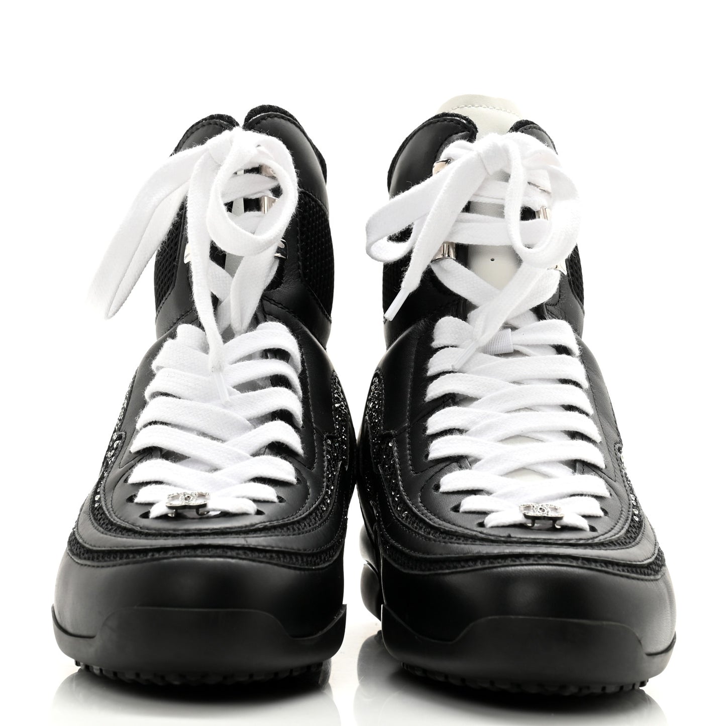 Calfskin Mesh Strass Womens CC Sneakers 38 Black Silver