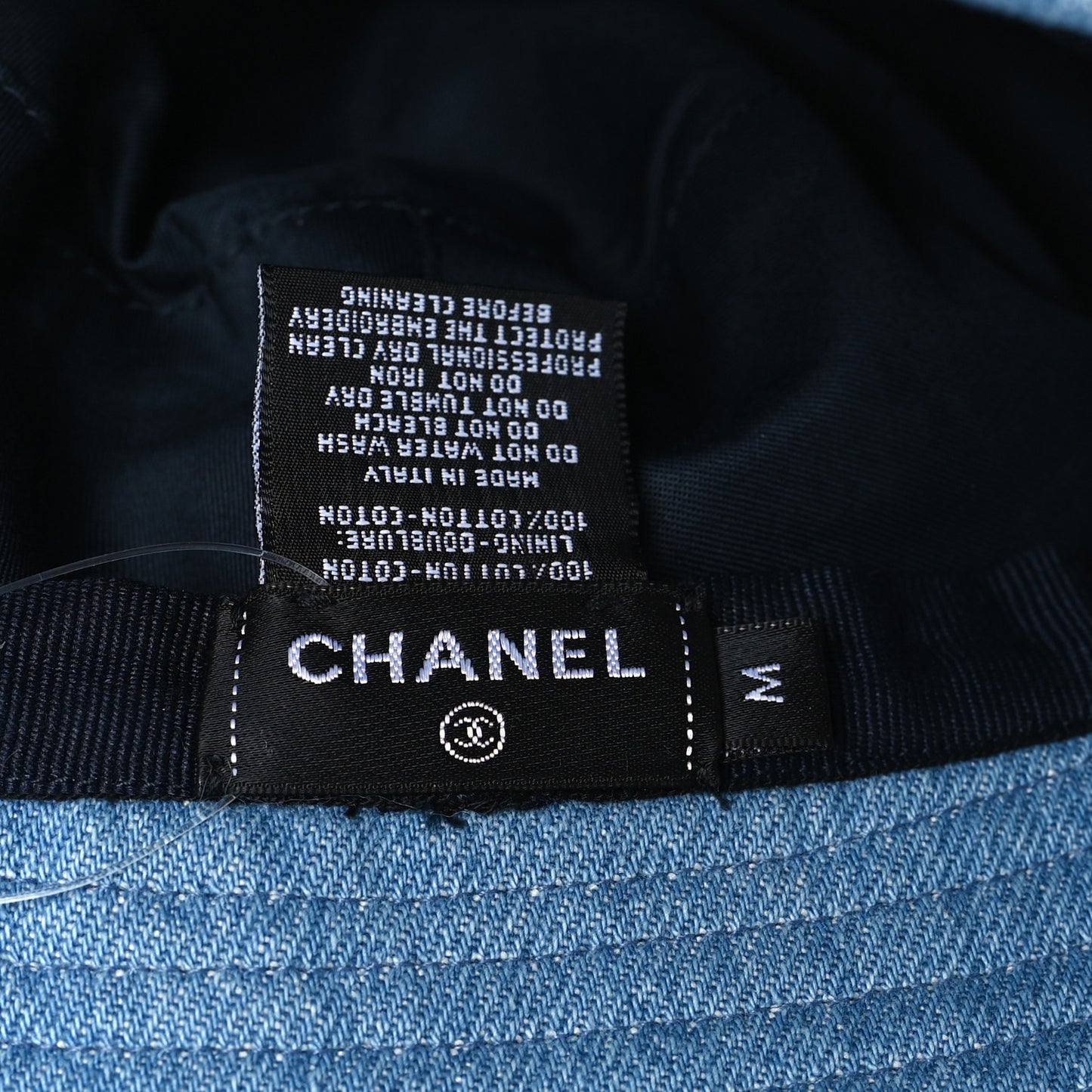 Denim Sequin Cloche Logo Bucket Hat M Blue