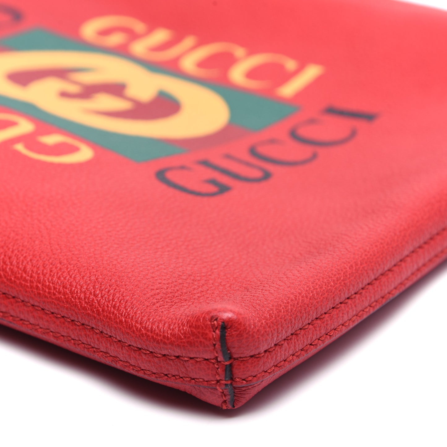 Pebbled Calfskin Medium Logo Portfolio Clutch Hibiscus Red