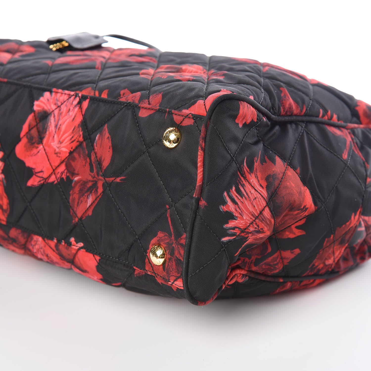 Prada Tessuto Nylon Quilted Rose Chain Shoulder Bag Black Rosso 6 of 8