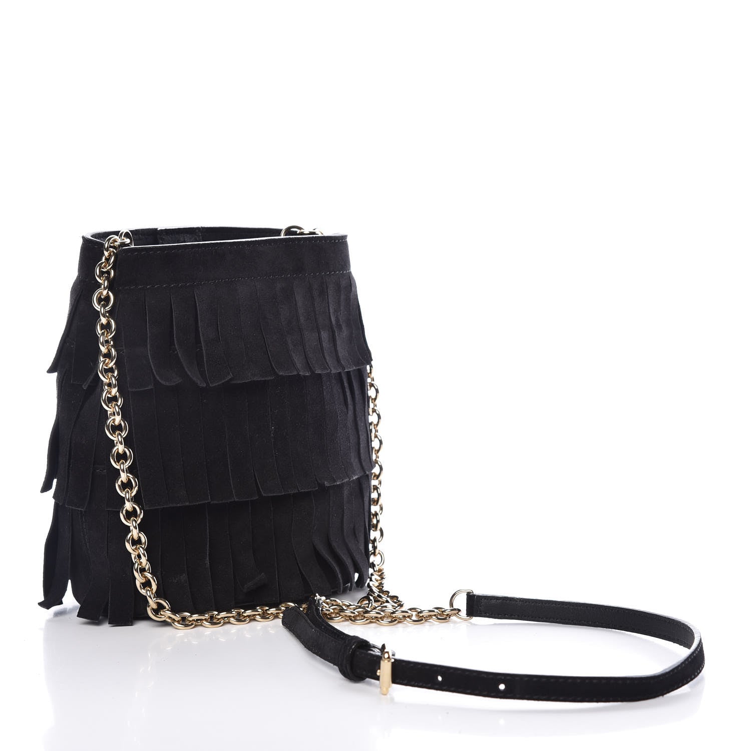 Burberry Suede Fringe Mini Bucket Bag Black 3 of 10
