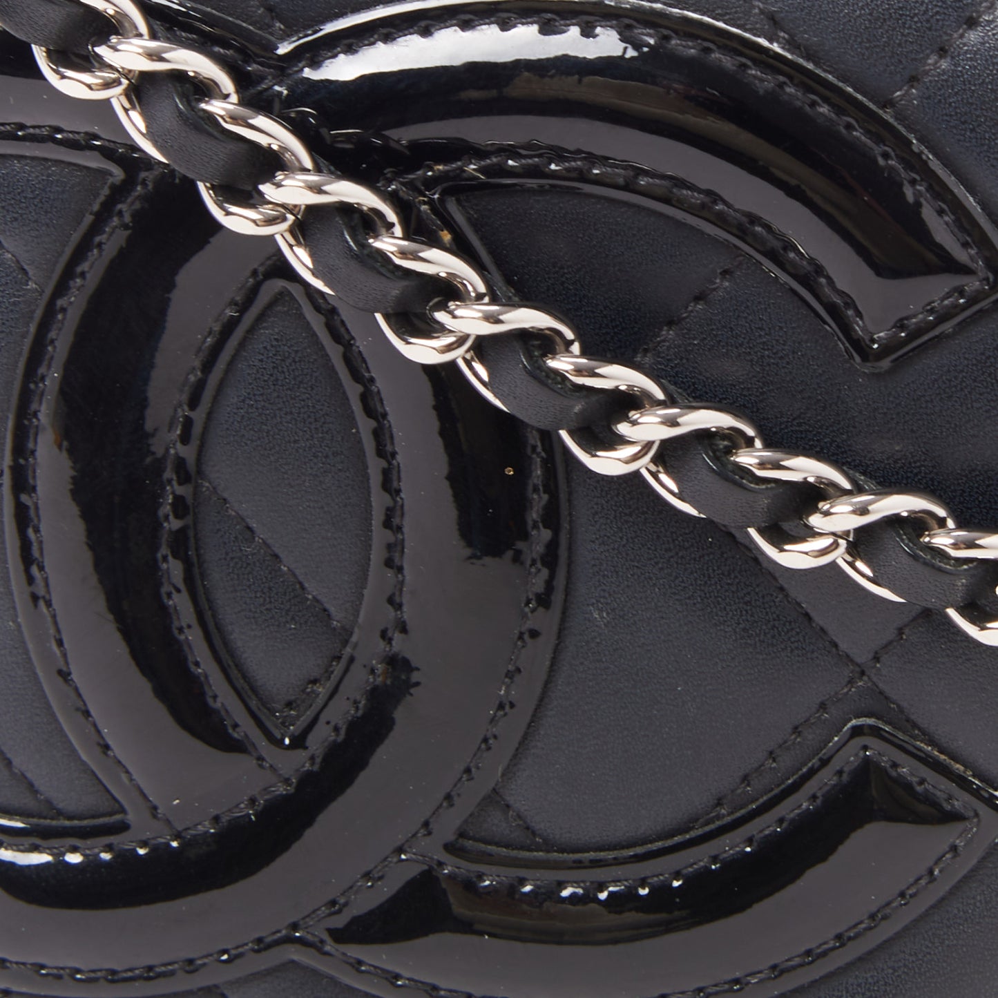 Calfskin Quilted Cambon Wallet On Chain WOC Black