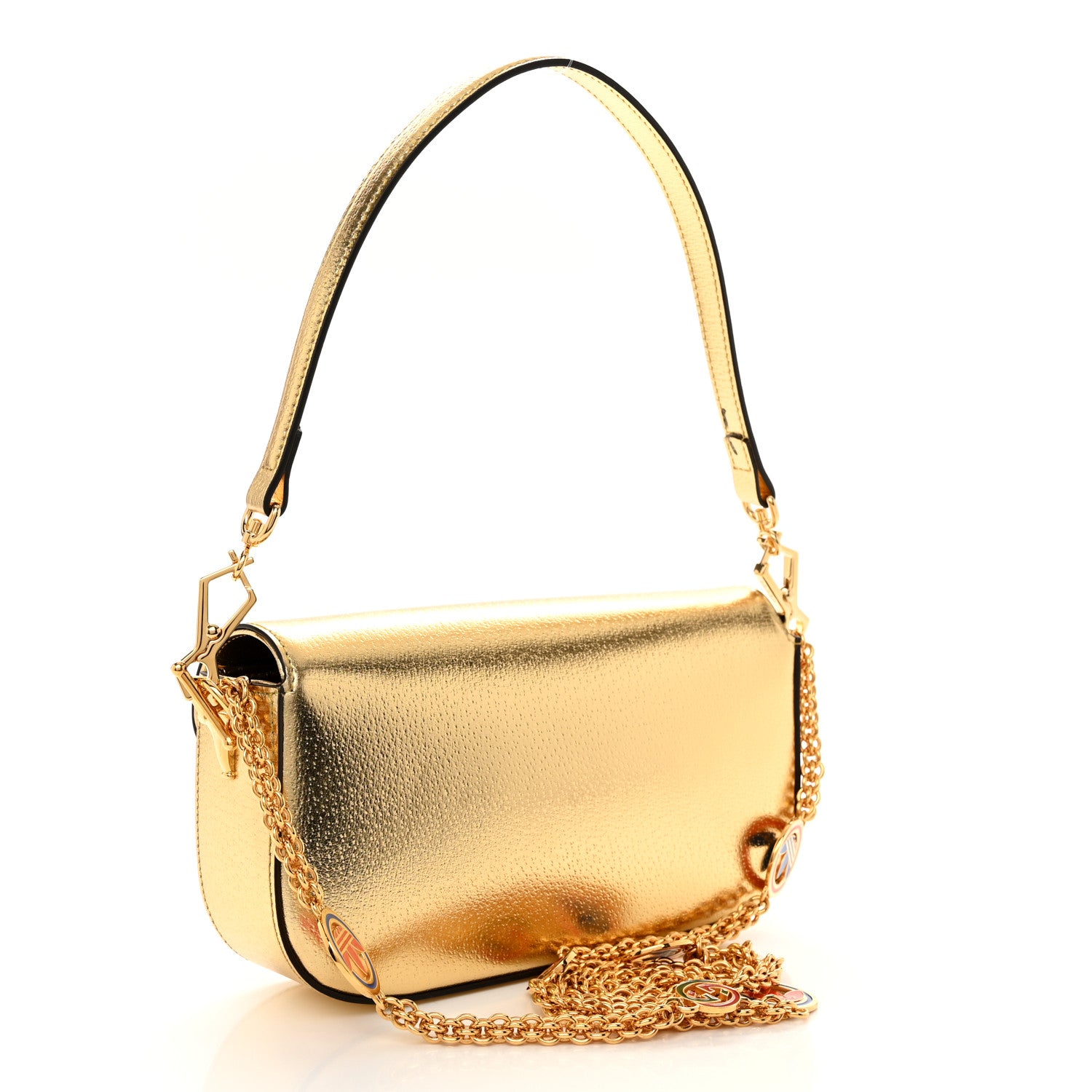 Gucci X ADIDAS Textured Dollar Calfskin Web Trefoil Horsebit 1955 Shoulder Bag King Gold Black 3 of 12