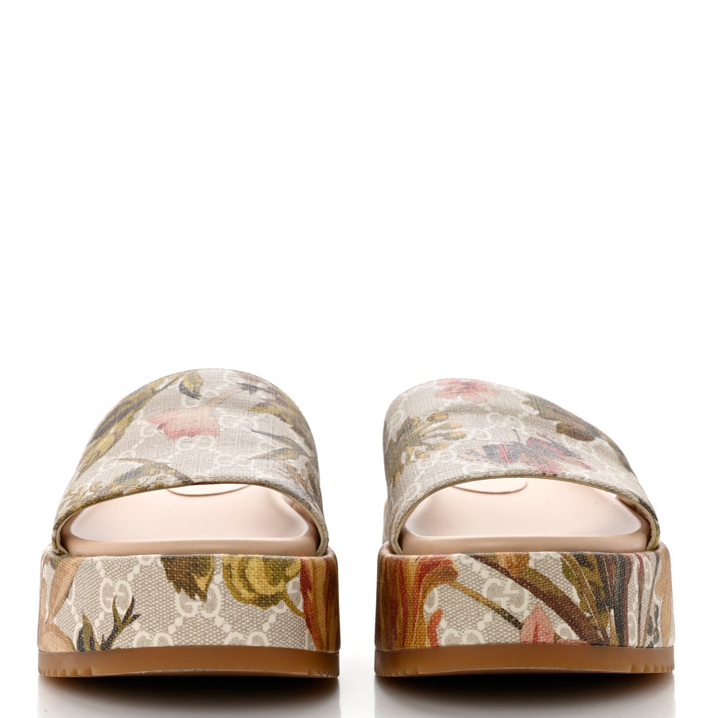 GG Supreme Monogram Water Flora Angelina Platform Slide Sandals 38.5 Beige White Multicolor