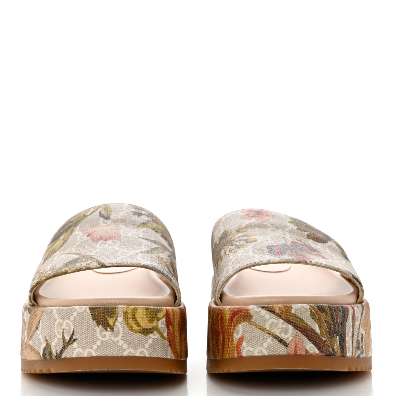Gucci GG Supreme Monogram Water Flora Angelina Platform Slide Sandals 38.5 Beige White Multicolor 2 of 10