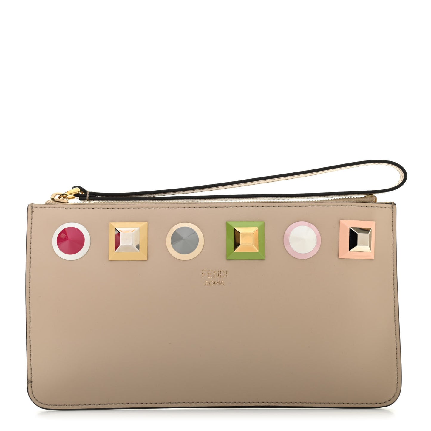 Vitello Liberty Studded Zip Pouch Sand Multicolor