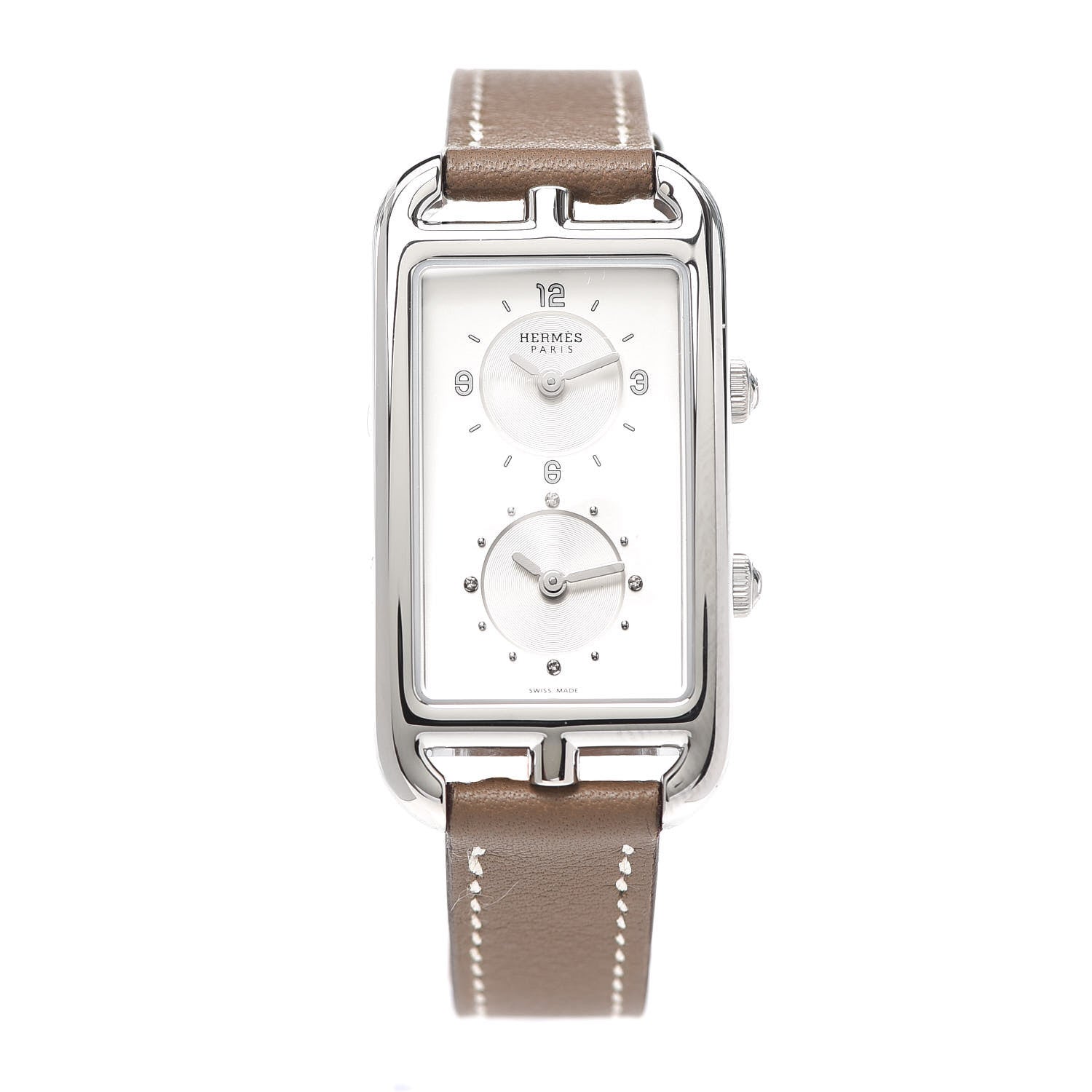 Hermes Stainless Steel Swift 22mm Nantucket Dual Time Quartz Watch Etoupe 1 of 5