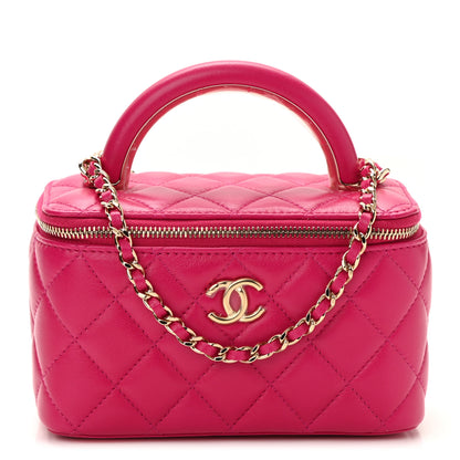 Chanel Lambskin Quilted Small Top Handle Vanity Case With Chain Dark Pink 1 of 12