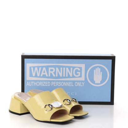 Gucci Patent Lexi Horsebit Mid-Heel Slide Sandals 36 Burro 10 of 10