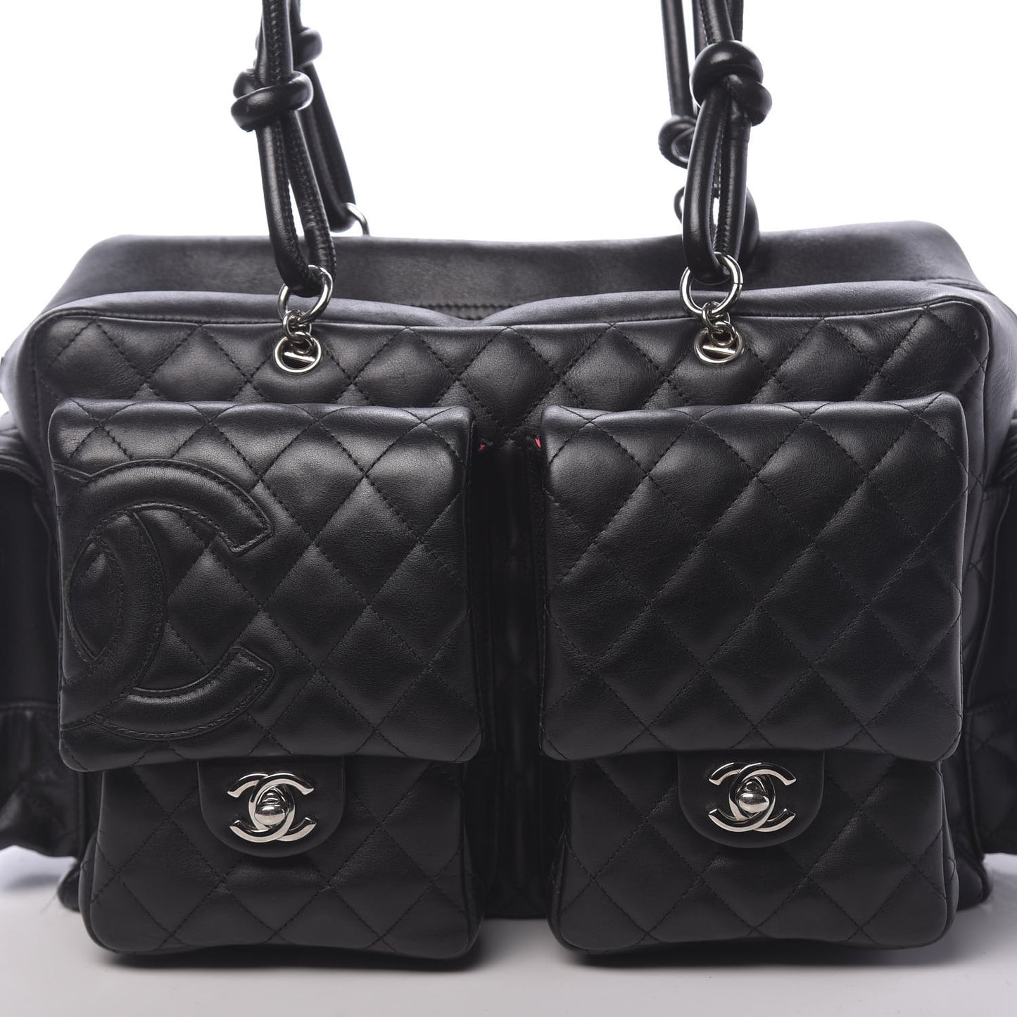 Calfskin Quilted Large Cambon Multipocket Reporter Black