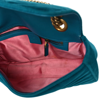 Gucci Velvet Matelasse Small GG Marmont Shoulder Bag Pavone Cyan 5 of 11
