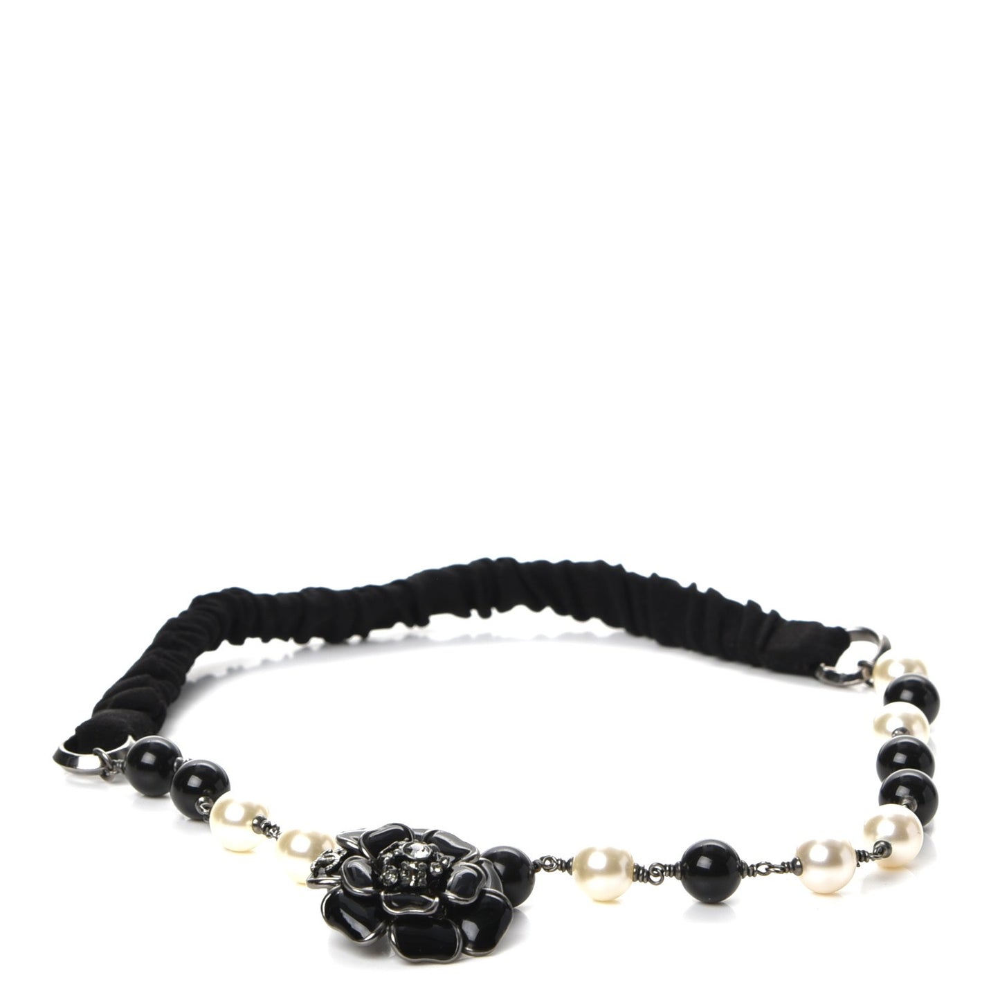 Pearl Enamel Crystal Camellia CC Headband Black