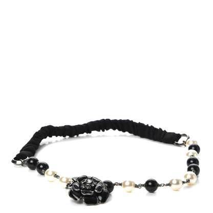Chanel Pearl Enamel Crystal Camellia CC Headband Black 1 of 6