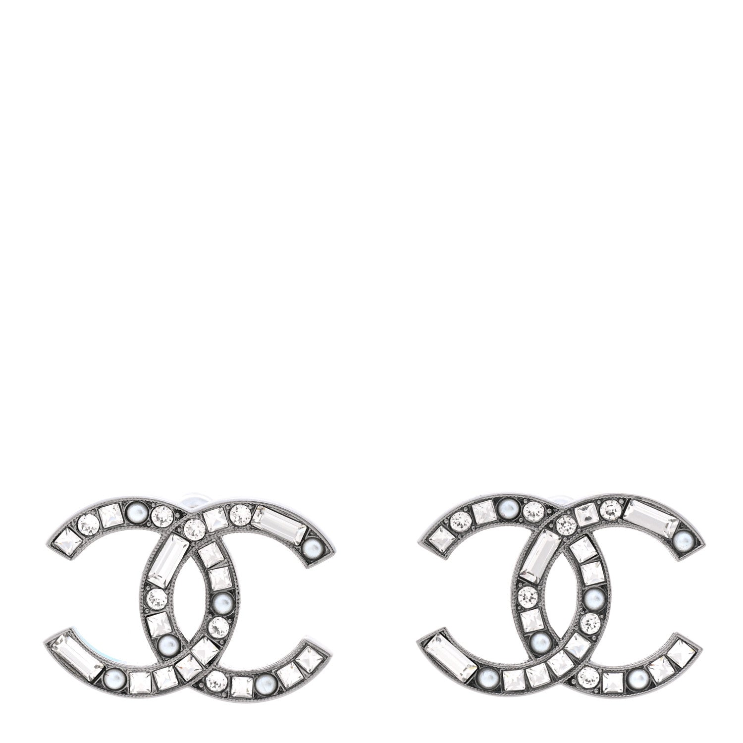 Chanel Baguette Crystal Pearl CC Bright Young Things Earrings Ruthenium 1 of 5