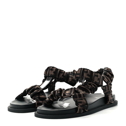 Fendi Satin FF Ruched Sandals 39 Tobacco Black 3 of 10