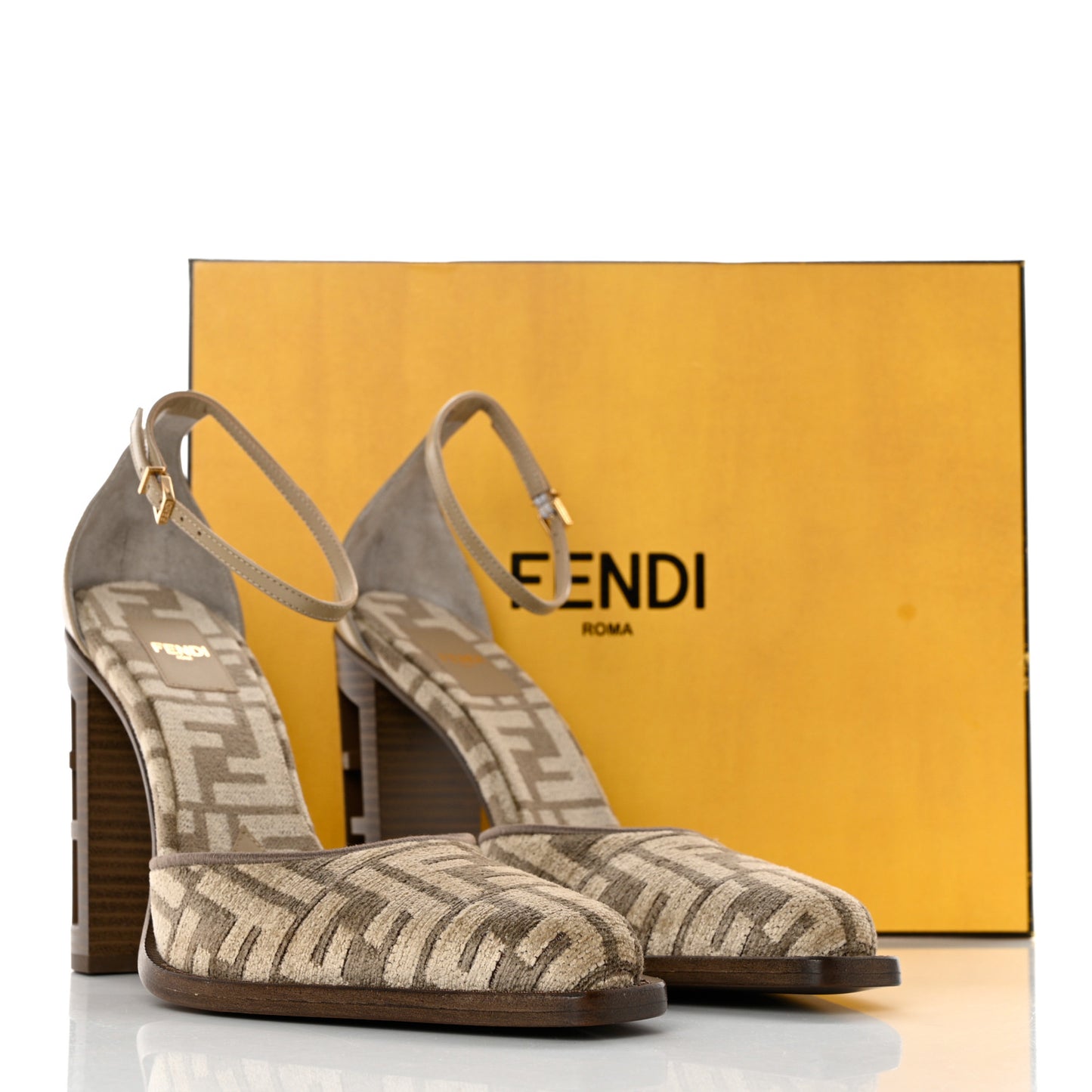 Chenille Jacquard FF Cut Baguette Ankle Strap 105mm Pumps 39.5 Tortora Nuvola