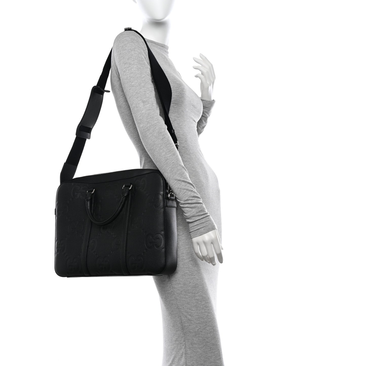 Piuma Calfskin Jumbo GG Embossed Briefcase Black