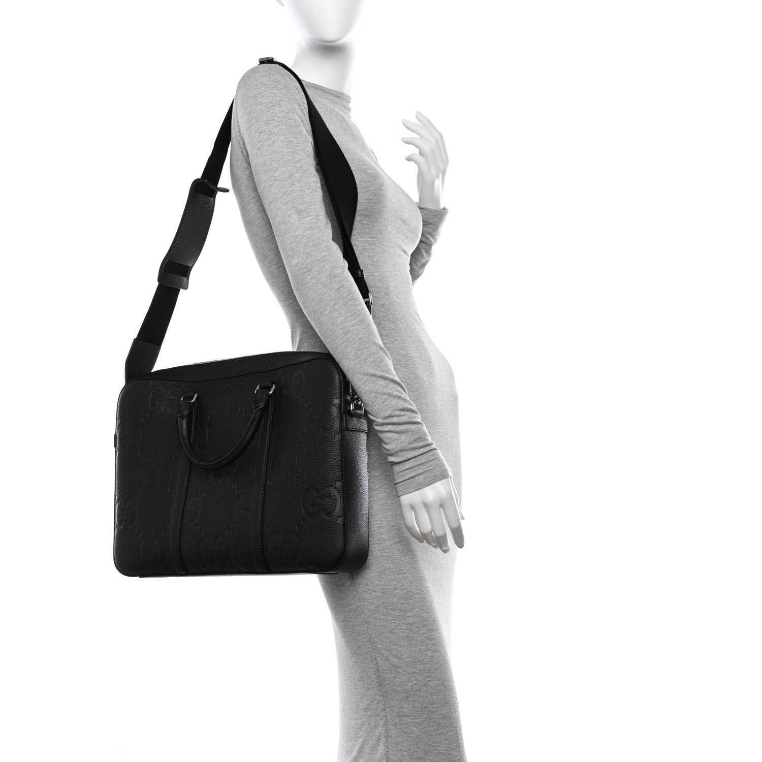 Gucci Piuma Calfskin Jumbo GG Embossed Briefcase Black 2 of 13