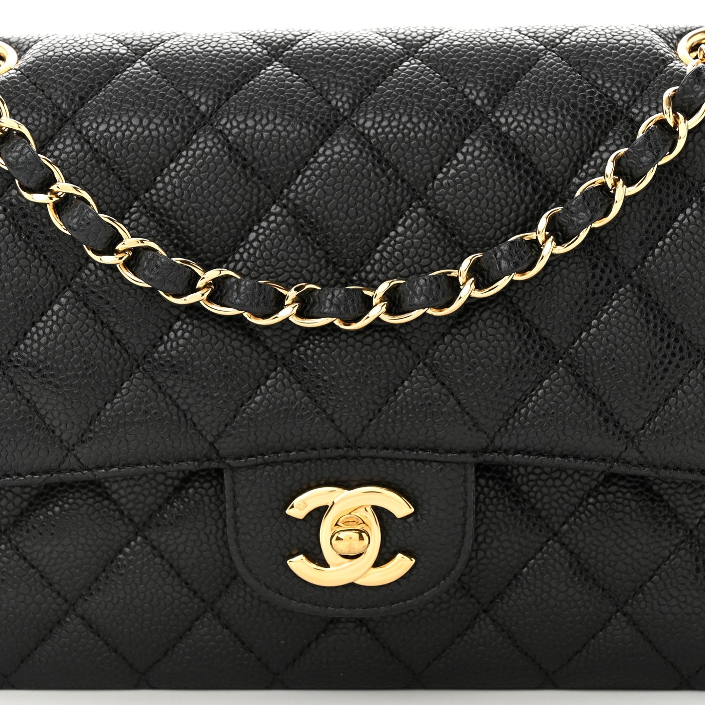 Caviar Quilted Medium Double Flap Black