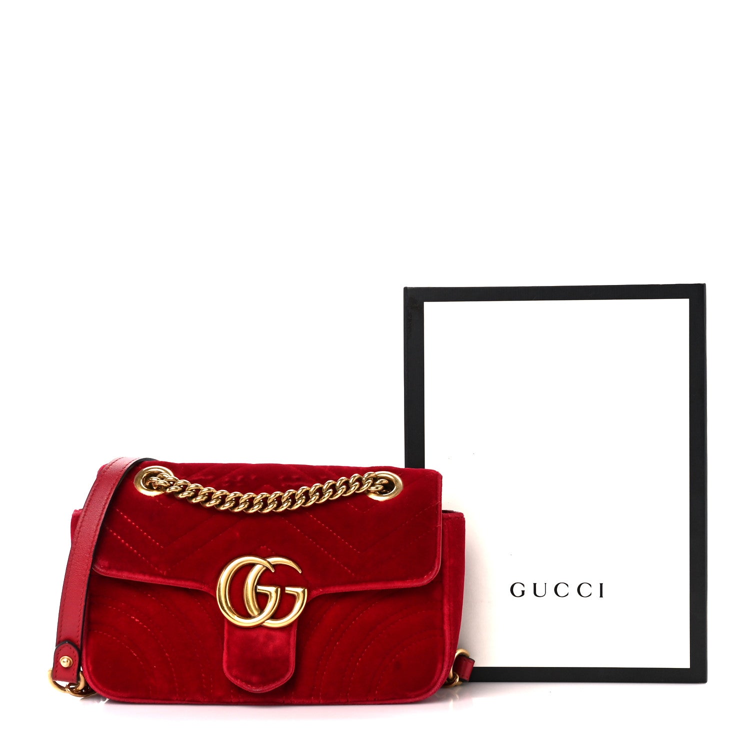 Gucci Velvet Matelasse Mini GG Marmont Shoulder Bag Hibiscus Red 13 of 13