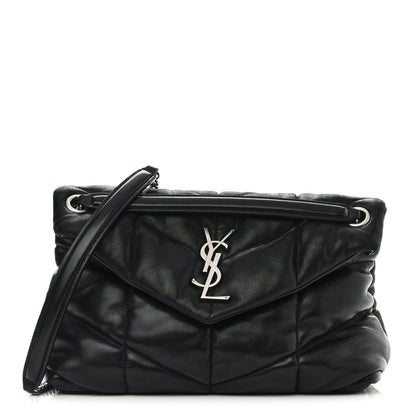 Saint Laurent Lambskin Quilted Small Loulou Puffer Monogram Chain Satchel Black 1 of 10