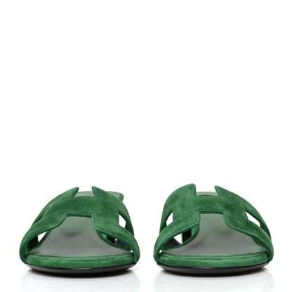 Hermes Suede Goatskin Oasis Sandals 36.5 Vert Electrique 2 of 9