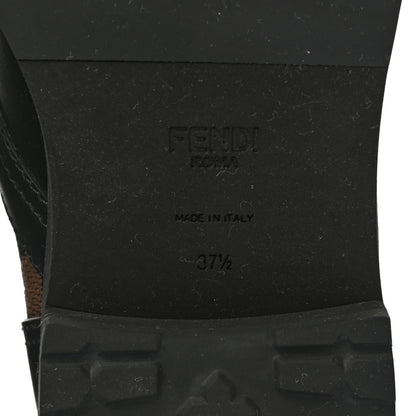Fendi Calfskin Stretch Fabric FF Rockoko Biker Boots 37.5 Black Tobacco 6 of 8