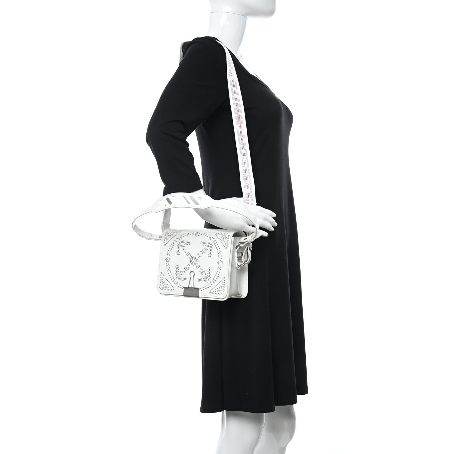 Off-White Calfskin Perforated Binder Flap Bag White 2 of 13