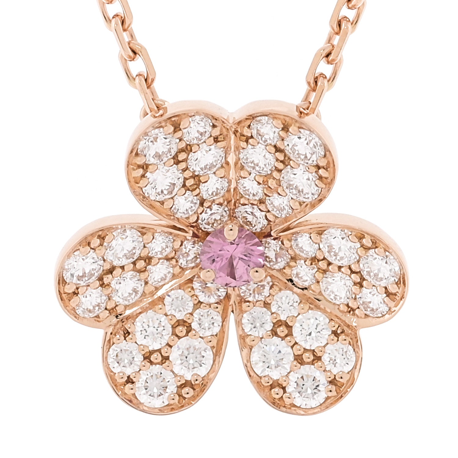 Van Cleef & Arpels 18K Rose Gold Diamond Pink Sapphire Small Frivole Pendant Necklace 4 of 7