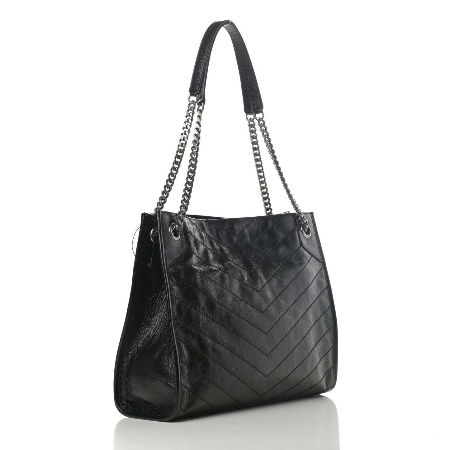 Crinkled Calfskin Matelasse Monogram Medium Niki Shopper Tote Black
