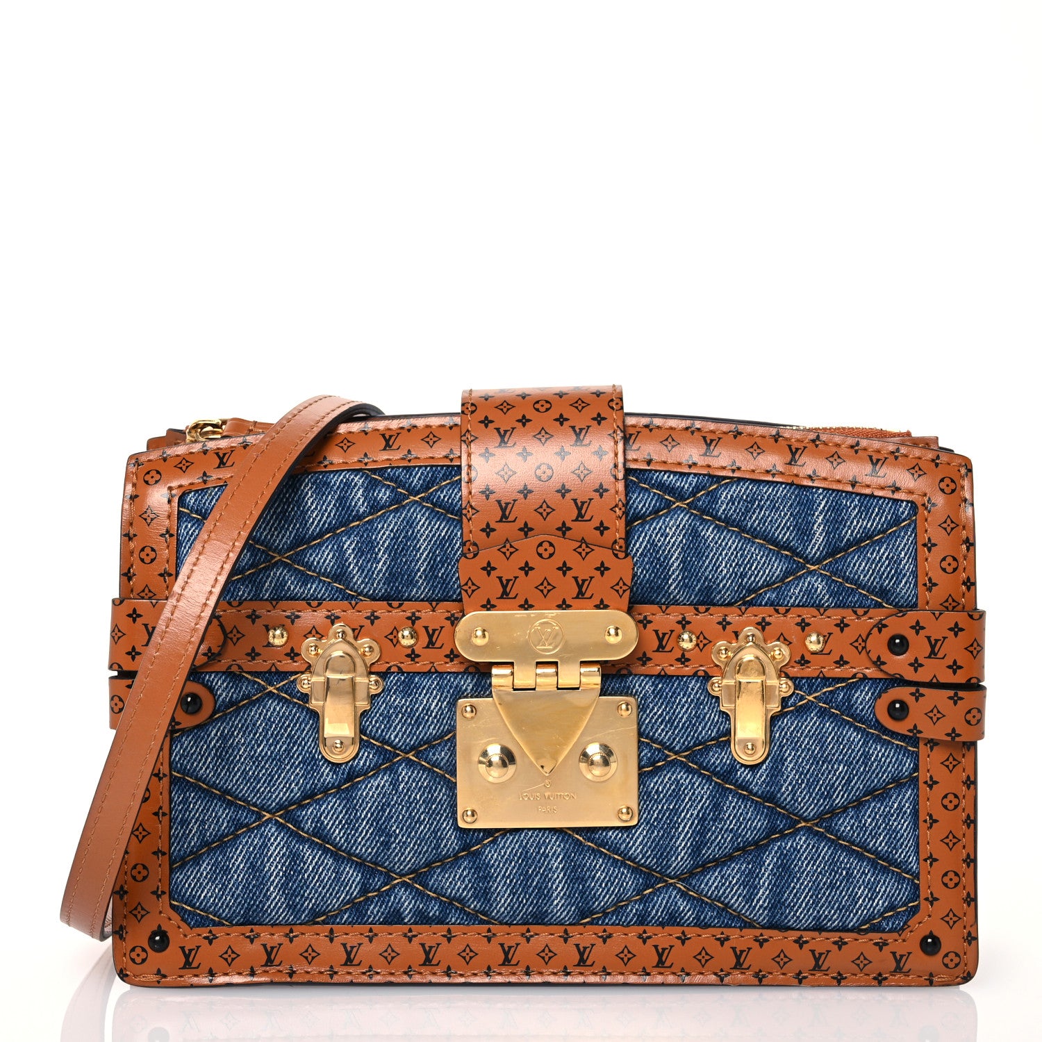 Louis Vuitton Denim Calfskin Malletage Trunk Clutch Light Blue 1 of 15