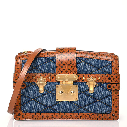 Louis Vuitton Denim Calfskin Malletage Trunk Clutch Light Blue 1 of 15